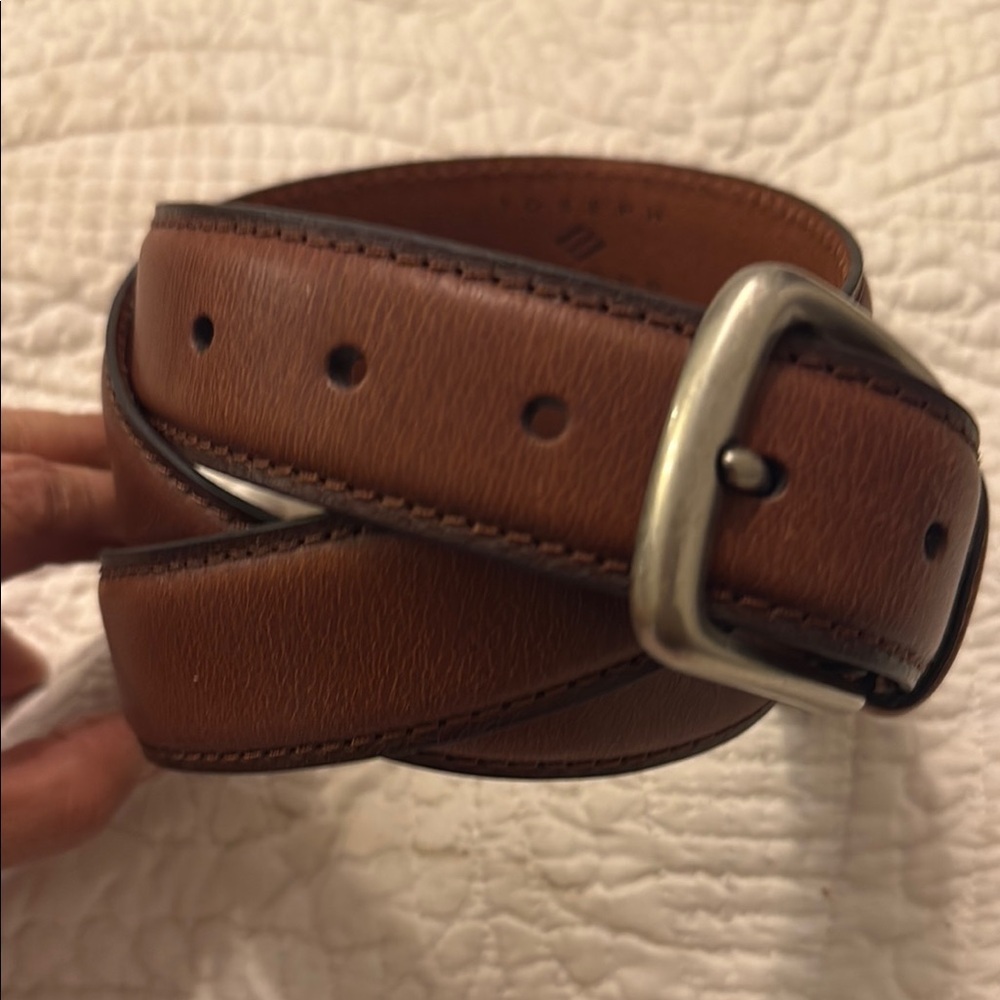 Joseph Abboud Brown Leather Belt with Silver Buckle #485